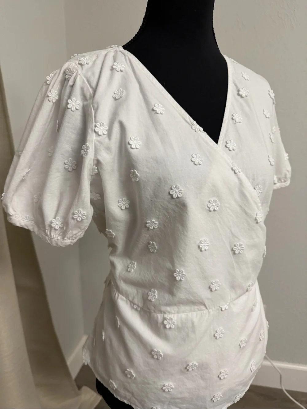 Ann Taylor White Floral Appliqué Wrap Blouse